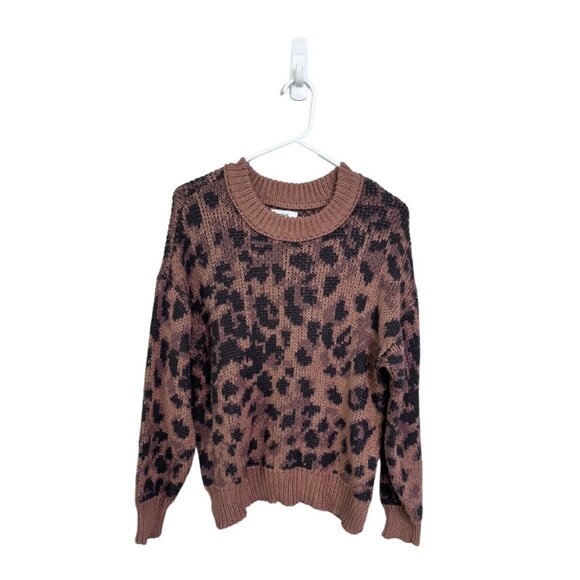 Aerie oversized crew neck knit sweater drop shoulder cheetah leopard print sz XS - Picture 1 of 6